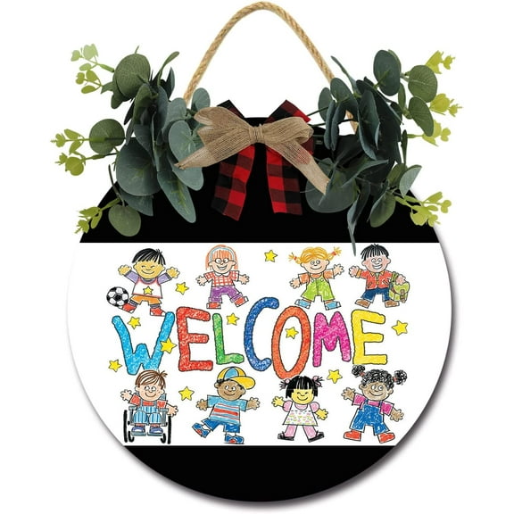 Eveokoki 12" Rustic Sign Welcome 01 Sign Door Decor Wooden Front Door Hanger Wall Art Door Hanging Fall Winter Farmhouse Indoor Outdoor Home Porch Yard Decor