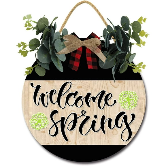 Eveokoki 12" Rustic Sign Welcome Spring Sign Door Decor Wooden Front Door Hanger Wall Art Door Hanging Fall Winter Farmhouse Indoor Outdoor Home Porch Yard Decor