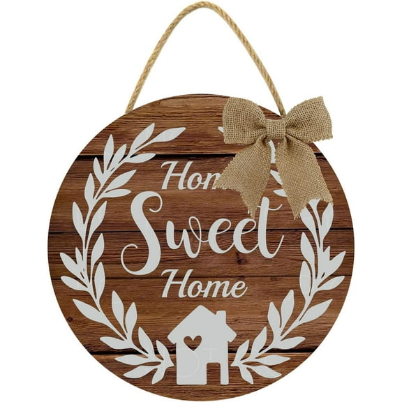 Eveokoki 12" Rustic Wood Round Sign For House, Home Sweet Home Sign, Wood Houses Farmhouse Wall Decor, Small Wood House Decor for Bedroom Kitchen Living Room and Outdoor Decor