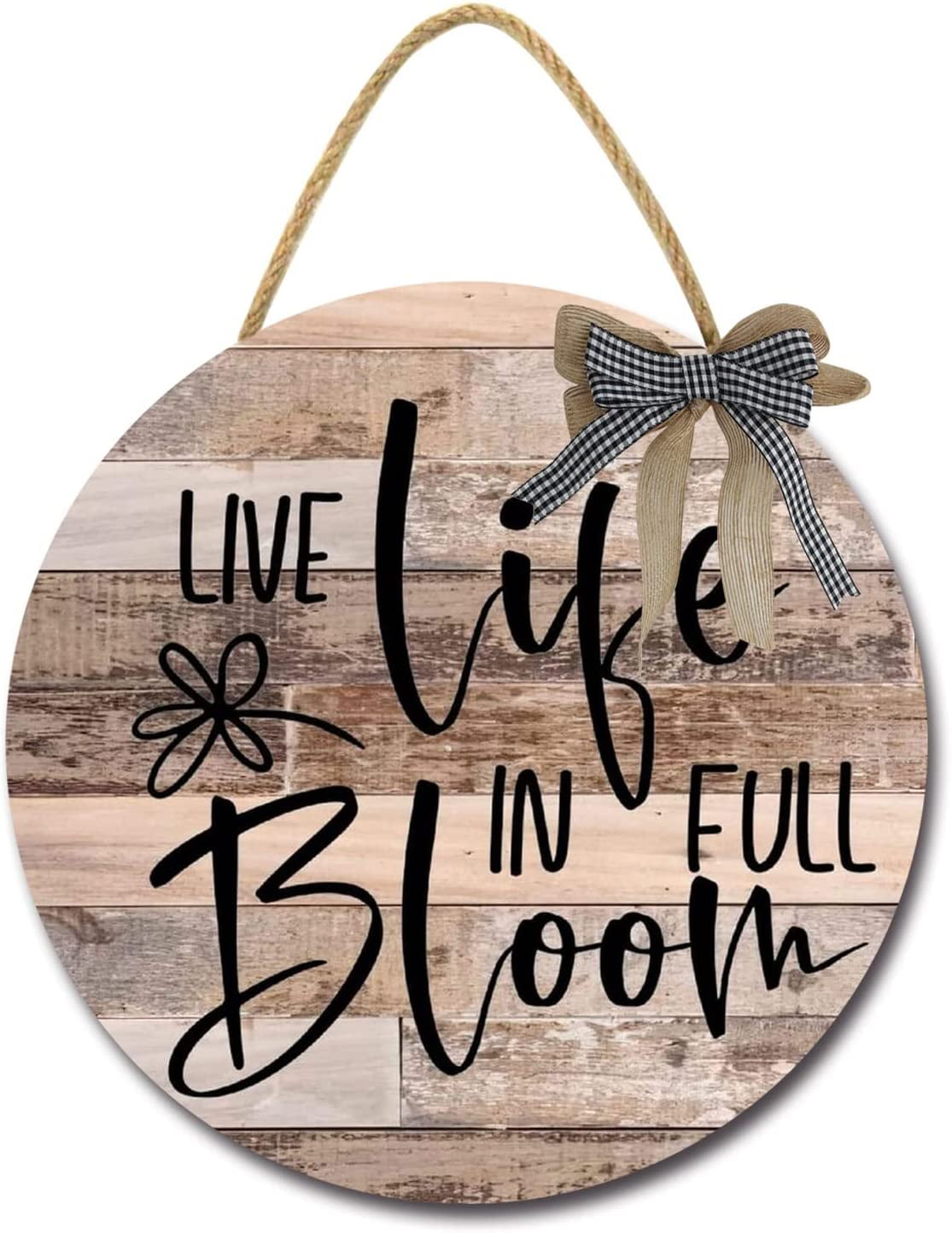 Eveokoki 12" Rustic Wooden Live Life In Full Bloom Signs for Front Porch, Porch Decor Sign