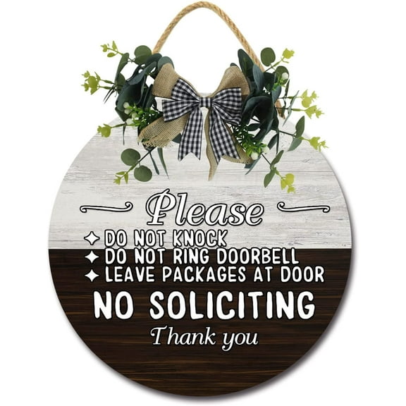 Eveokoki 12" Rustic Wooden No Soliciting Signs for Front Porch, Porch Decor Sign, Rustic Wooden Door Hangers Front Door Outdoor Hanging Vertical Sign