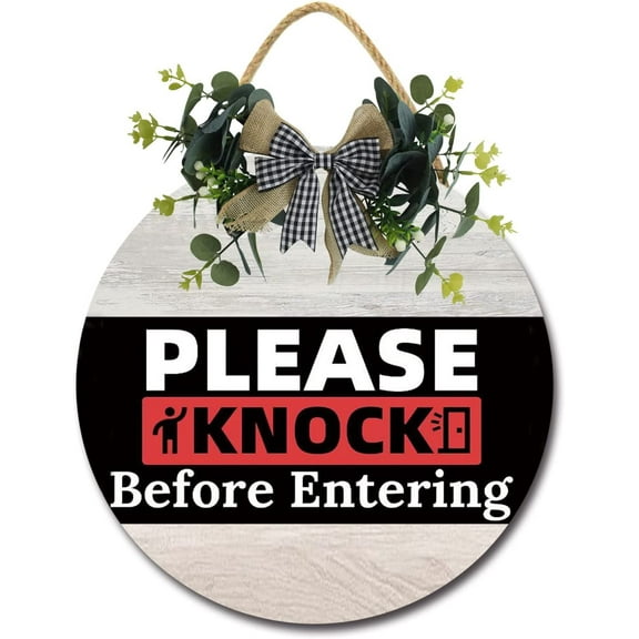 Eveokoki 12" Rustic Wooden Please Knock Before Entering Signs for Front Porch, Porch Decor Sign, Rustic Wooden Door Hangers Front Door Outdoor Hanging Vertical Sign