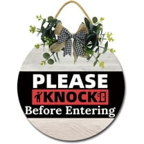 Eveokoki 12" Rustic Wooden Please Knock Before Entering Signs for Front Porch, Porch Decor Sign, Rustic Wooden Door Hangers Front Door Outdoor Hanging Vertical Sign