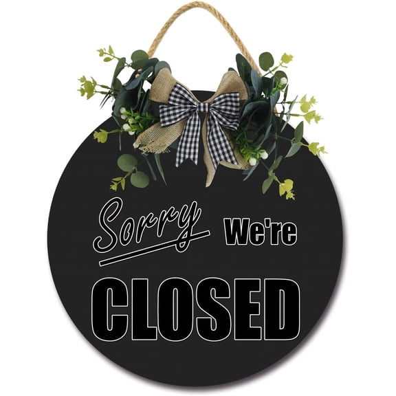 Eveokoki 12" Sorry We Are Closed Wood Sign Welcome Front Door Spa Office Business Corporate Store Please Enter Door Wall Decor Hanger Door Plaque