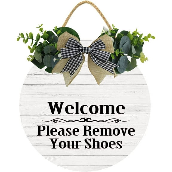 Eveokoki 12" Take Off Shoes Sign, Welcome Please Remove Your Shoes Wood Door Sign For Dining Break Room,Food Kitchen,Office Work,Wood Sign,Business Sign