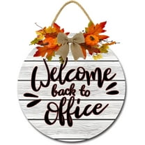 Eveokoki 12" Welcome Back To Office Front Door Sign Funny Wreaths Hanging Wooden Plaque Decoration Round Rustic Wood Farmhouse Porch Decor for Home Front Door Decor
