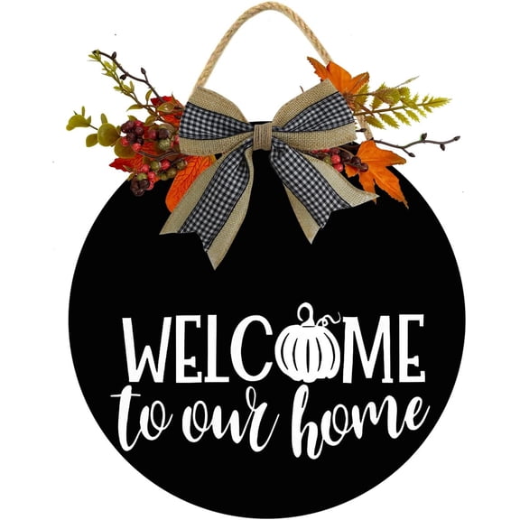Eveokoki 12" Welcome To Our Home Pumpkin Wood Sign Hanging Front Door Sign Fall Wooden Wall Art Sign Hanging Hello Fall Porch Sign Rustic Wood Decor for Thanksgiving Day Autumn Party Decor
