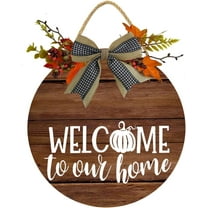 Eveokoki 12" Welcome To Our Home Pumpkin Wood Sign Hanging Front Door Sign Fall Wooden Wall Art Sign Hanging Hello Fall Porch Sign Rustic Wood Decor for Thanksgiving Day Autumn Party Decor