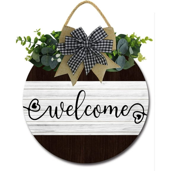 Eveokoki 12" Welcome Sign for Front Door Farmhouse Porch ,Rustic Round Wooden Hanging Signs for Wall Decor Housewarming gift Christmas Festival Decoration Outdoor Indoor