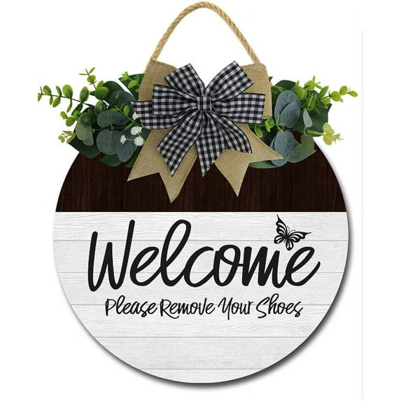 Eveokoki 12" Welcome Sign for Front Door Porch Standing Farmhouse, Plaque Wreaths Hanging Wooden Sign for Wall Decor Christmas Decoration Housewarming Gift Outdoor Indoor