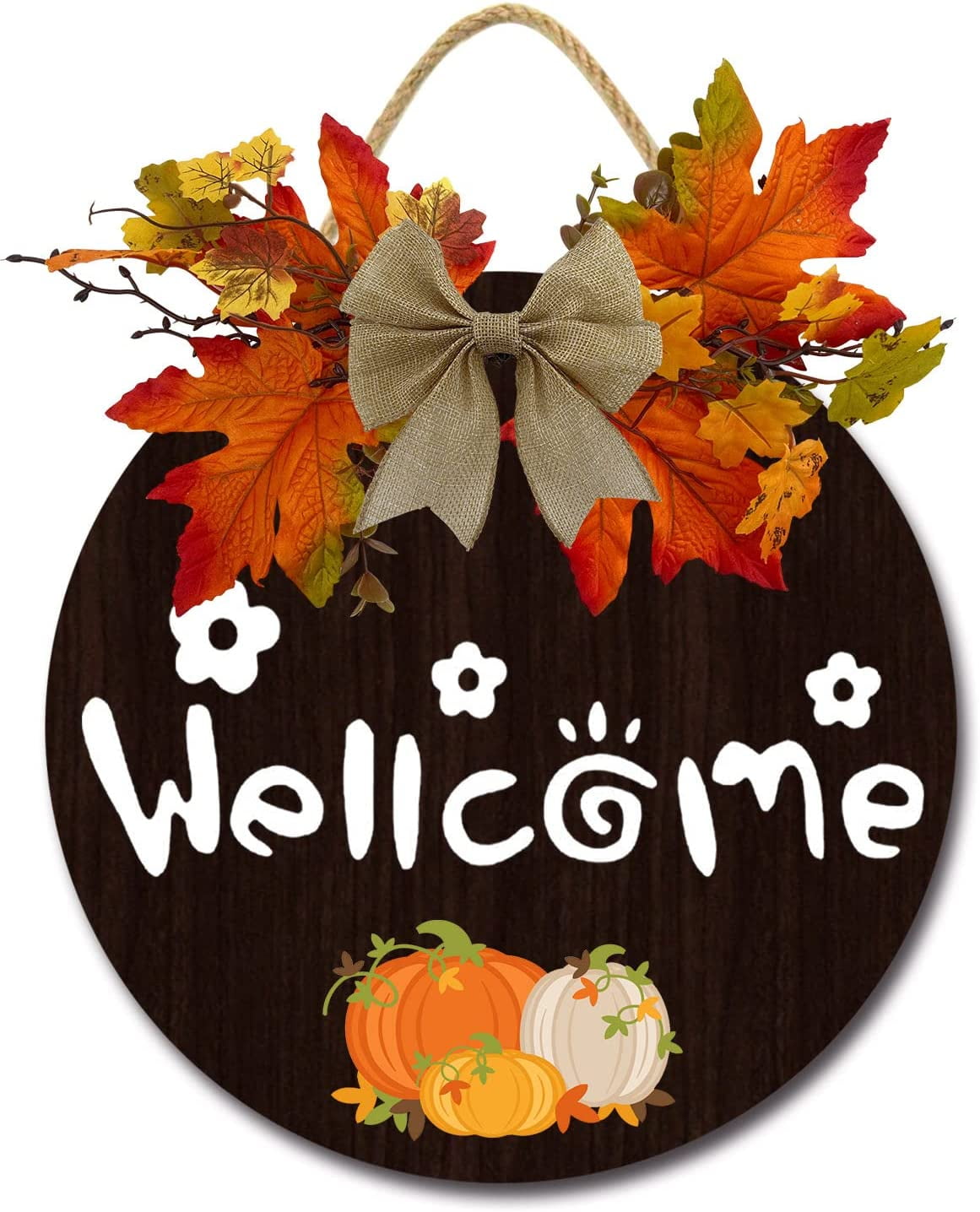 Eveokoki 12 Welcome Signs For Front Door Farmhouse Porch Rustic Round Fall Wooden Sign Hanging 6238