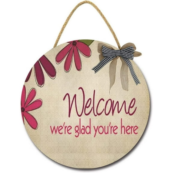 Eveokoki 12" Welecome We Are Glad You Are Here Sign for Front Door Outside Funny Porch Signs Outdoor,Funny Wreaths Decorations Rustic Farmhouse Wall Art Decor