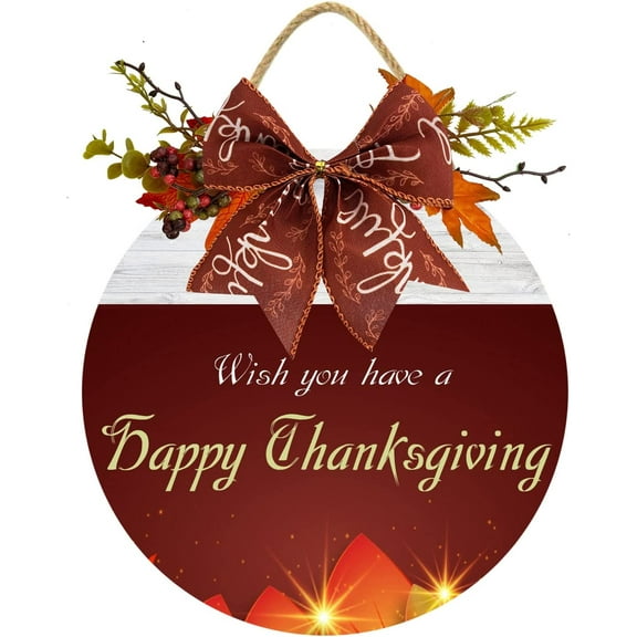 Eveokoki 12" Wish You Have A Happy Thank*giving Sign,Happy Thank*giving Signs for Front Door Decorations, Thank*giving Harvest Wall Hanging Sign for Home Decor