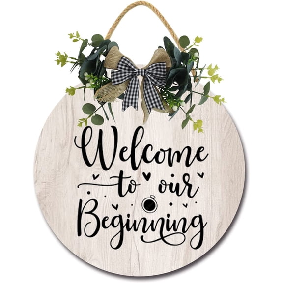 Eveokoki 12" Wood Plaque Welcome to Our Beginning Sign Rustic Welcome Wedding Sign Welcome to Our Wedding Sign Round Wooden Printable,Wedding Reception Poster