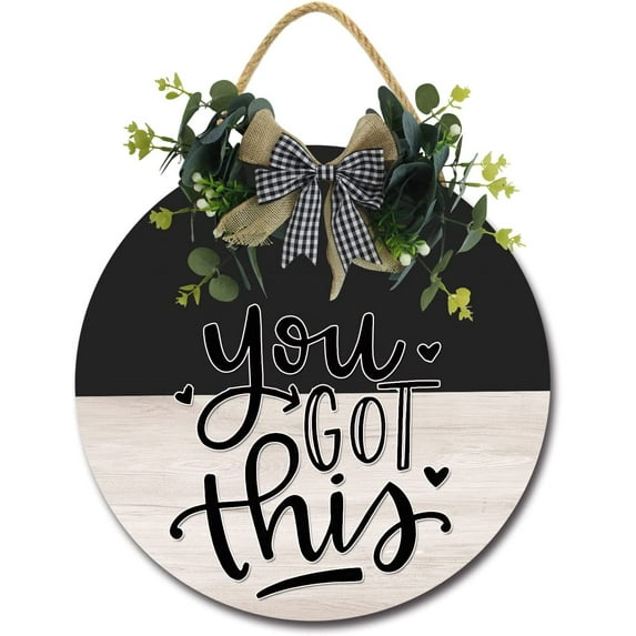 Eveokoki 12" You Got This Wood Sign Welcome Front Door Spa Office Business Corporate Store Please Enter Door Wall Decor Hanger Door Plaque