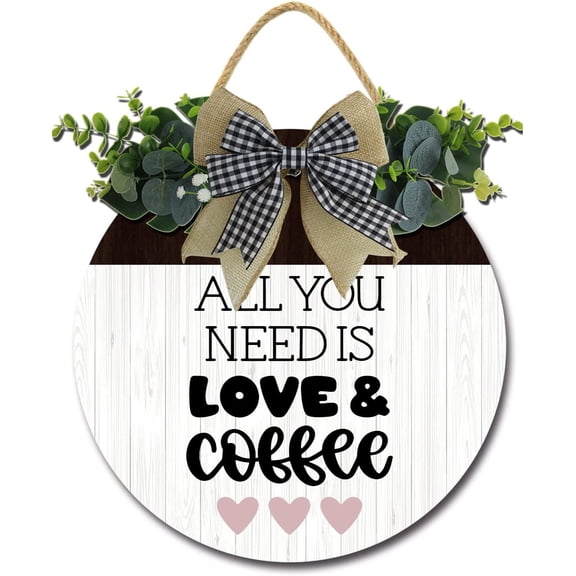 Eveokoki 12" All You Need is Love and Coffee Coffee Bar Decor Sign Rustic Farmhouse Wooden Round Retro Coffee Bar Decor Coffee Lover Coffee Station Decor Home Office Kitchen Wall Decor