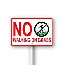 Eveokoki 12X8Inch No Walking On Grass Aluminum ​Lawn Sign Stand Yard Sign With Metal Stakes Kit Outside Garden Grass Farm Signs Outdoor Decorations
