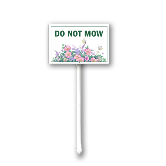 Eveokoki 12x8 Inch Aluminum Do Not Mow Sign with Stake, Rust Free Metal Yard Sign, Outdoor Floral Protection Sign for Garden, Park, Community