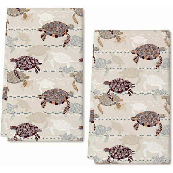 Eveokoki 2 Pcs Beach Kitchen Towels Abstract Ocean Dish Towel Set Ocean Animal Themed Hand Towels Soft Dish Towels for Kitchen Decorative Absorbent Tea Towels for Bathroom
