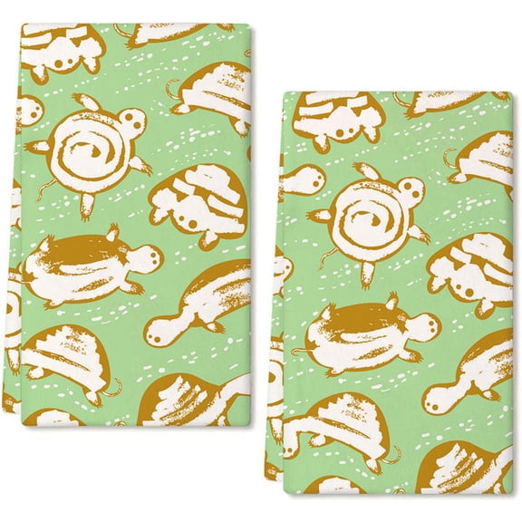 Eveokoki 2 Pcs Beach Kitchen Towels Funky Turtles Dish Towel Set Ocean Animal Themed Hand Towels Soft Dish Towels for Kitchen Decorative Absorbent Tea Towels for Bathroom