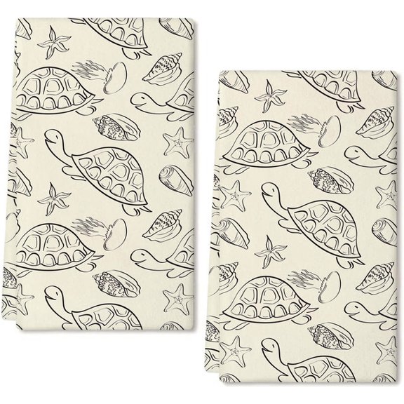 Eveokoki 2 Pcs Beach Kitchen Towels Marine Animals Dish Towel Set Ocean Animal Themed Hand Towels Soft Dish Towels for Kitchen Decorative Absorbent Tea Towels for Bathroom