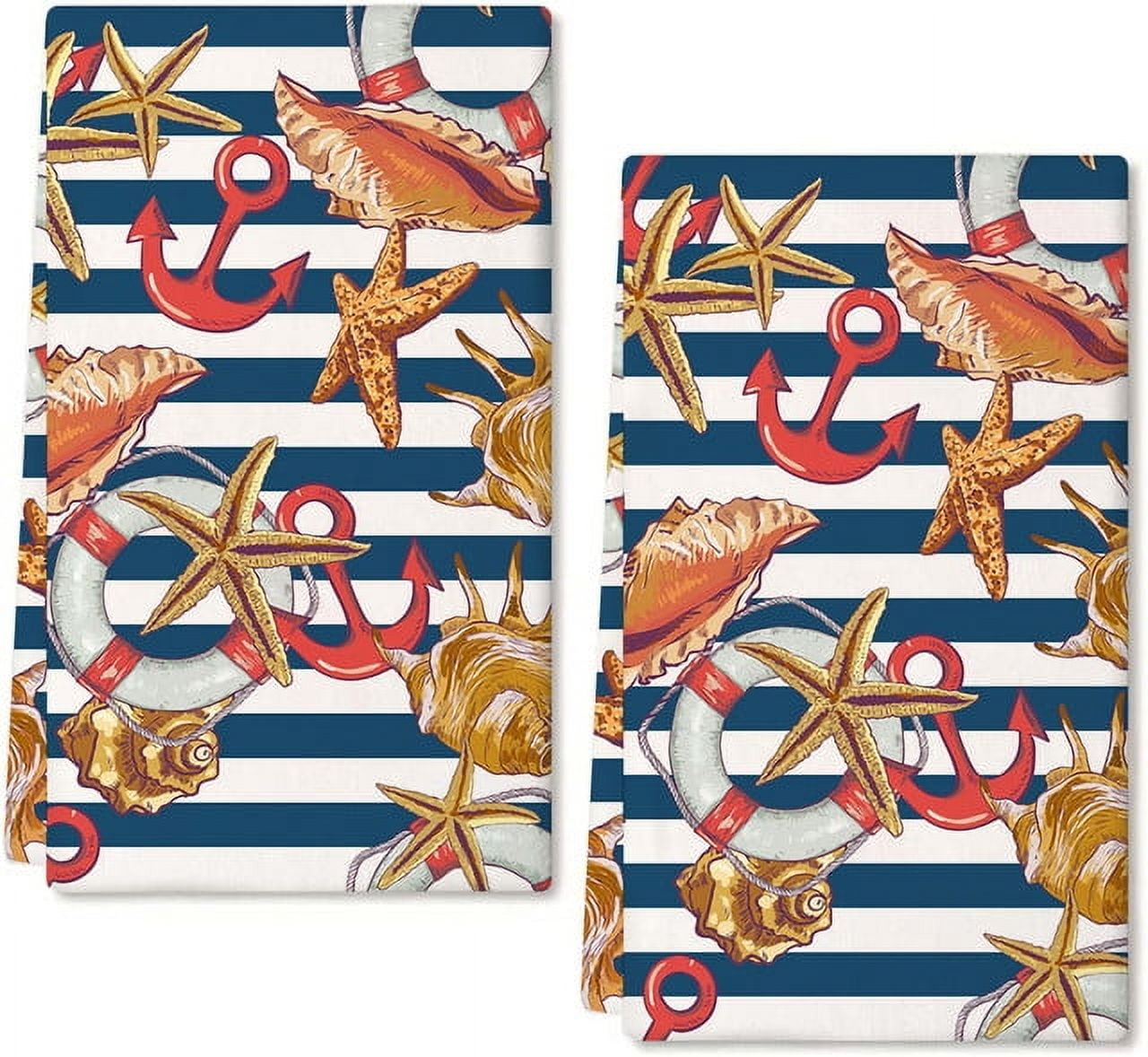 Coastal Beach Kitchen Towels - Fish Print Dish Towels, 16x24 Inch, Microfiber Waffle Weave, Set Of ?