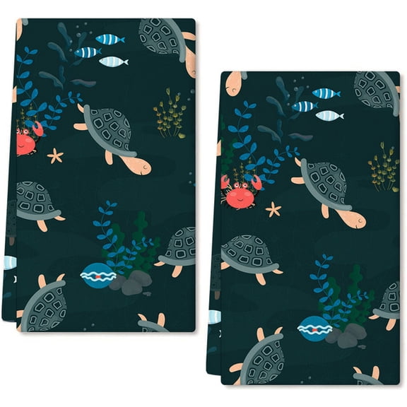 Eveokoki 2 Pcs Beach Kitchen Towels Turtle Crab Shell Dish Towel Set Ocean Animal Themed Hand Towels Soft Dish Towels for Kitchen Decorative Absorbent Tea Towels for Bathroom