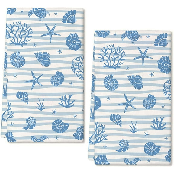 Eveokoki 2 Pcs Beach Kitchen Towels Underwater Life Dish Towel Set Ocean Animal Themed Hand Towels Soft Dish Towels for Kitchen Decorative Absorbent Tea Towels for Bathroom