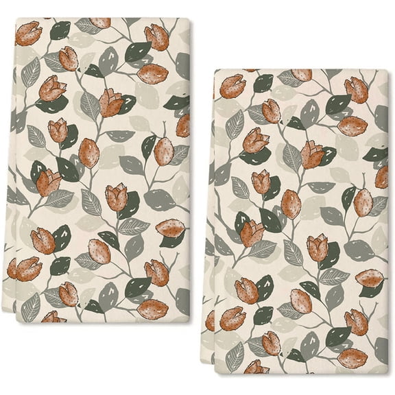 Eveokoki 2 Pcs Floral Kitchen Towels Beech Forest And Nut Dish Towels for Kitchen Ultra Absorbent Flower Hand Towels Decorative Set for Spring Bathroom Housewarming Gift, 24 x 16 Inch