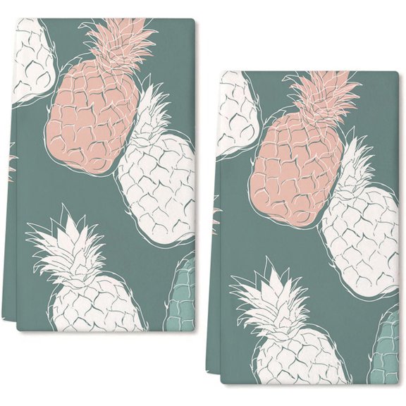 Eveokoki 2 Pcs Floral Kitchen Towels Pineapple Summer Dish Towels for Kitchen Ultra Absorbent Flower Hand Towels Decorative Set for Spring Bathroom Housewarming Gift, 24 x 16 Inch