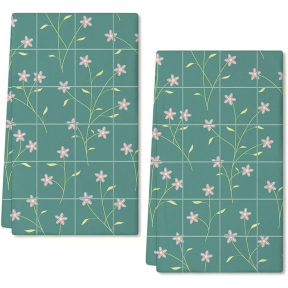 Eveokoki 2 Pcs Floral Kitchen Towels Purple Flower And Small Branch Dish Towels for Kitchen Ultra Absorbent Flower Hand Towels Decorative Set for Spring Bathroom Housewarming Gift, 24 x 16 Inch