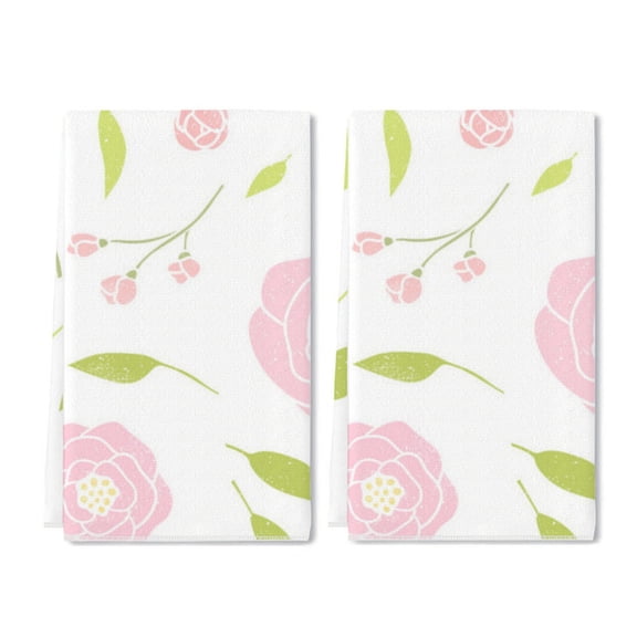 Eveokoki 2 Pcs Flower Spring Kitchen Towels Cute Peony And Leaves Kitchen Dish Towels Kitchen Dish Cloths Fast Drying Kitchen Decor for Home Cooking Baking, 16 x 24 Inch