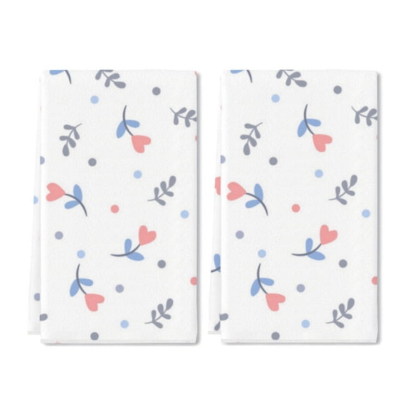 Eveokoki 2 Pcs Flower Spring Kitchen Towels Leaves And Hearts Kitchen Dish Towels Kitchen Dish Cloths Fast Drying Kitchen Decor for Home Cooking Baking, 16 x 24 Inch