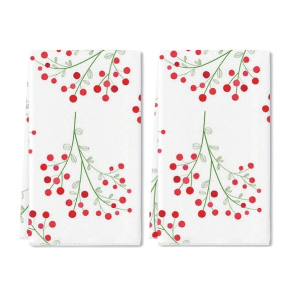 Eveokoki 2 Pcs Flower Spring Kitchen Towels Red Bearberry Kitchen Dish Towels Kitchen Dish Cloths Fast Drying Kitchen Decor for Home Cooking Baking, 16 x 24 Inch