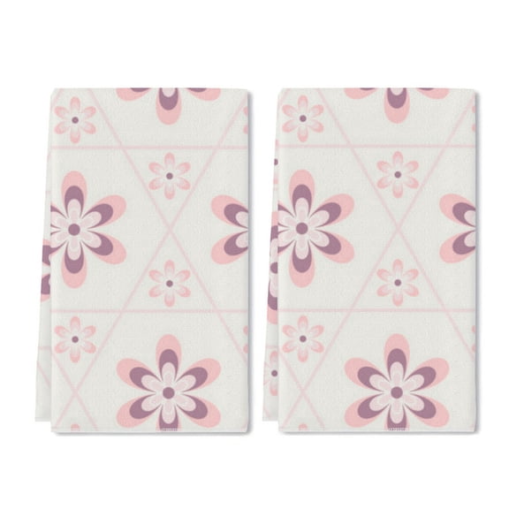 Eveokoki 2 Pcs Flower Spring Kitchen Towels Rose Quartz Flower In Hexagon Kitchen Dish Towels Kitchen Dish Cloths Fast Drying Kitchen Decor for Home Cooking Baking, 16 x 24 Inch