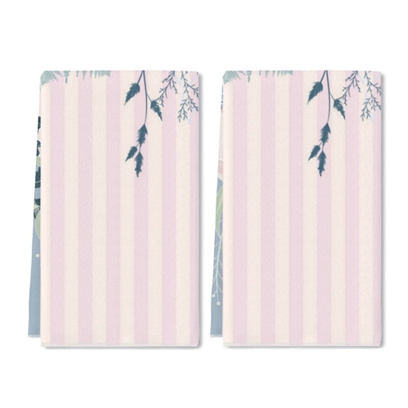 Eveokoki 2 Pcs Flower Spring Kitchen Towels Striped With White Peonyes Kitchen Dish Towels Kitchen Dish Cloths Fast Drying Kitchen Decor for Home Cooking Baking, 16 x 24 Inch