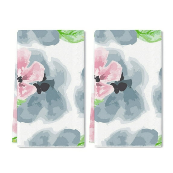 Eveokoki 2 Pcs Flower Spring Kitchen Towels Watercolor Pink And Blue Flowers Kitchen Dish Towels Kitchen Dish Cloths Fast Drying Kitchen Decor for Home Cooking Baking, 16 x 24 Inch