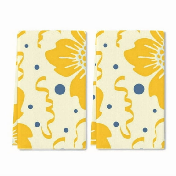 Eveokoki 2 Pcs Flower Spring Kitchen Towels Yellow Flowers Kitchen Dish Towels Kitchen Dish Cloths Fast Drying Kitchen Decor for Home Cooking Baking, 16 x 24 Inch