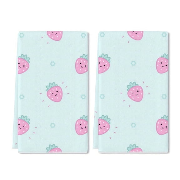 Eveokoki 2 Pcs Kitchen Towels Cute Kawaii Strawberry Kitchen Dish Towels Kitchen Dish Cloths Fast Drying Kitchen Decor for Home Cooking Baking, 16 x 24 Inch