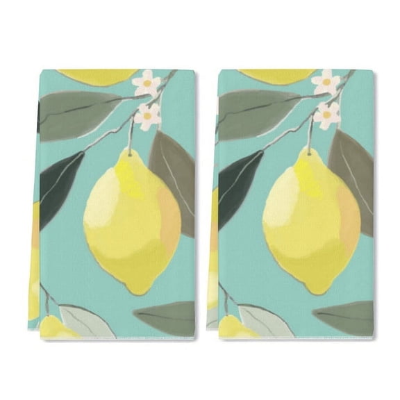 Eveokoki 2 Pcs Kitchen Towels Lemon Floral Kitchen Dish Towels Kitchen Dish Cloths Fast Drying Kitchen Rug Kitchen Decor for Home Cleaning Cooking Baking, 16 x 24 Inch