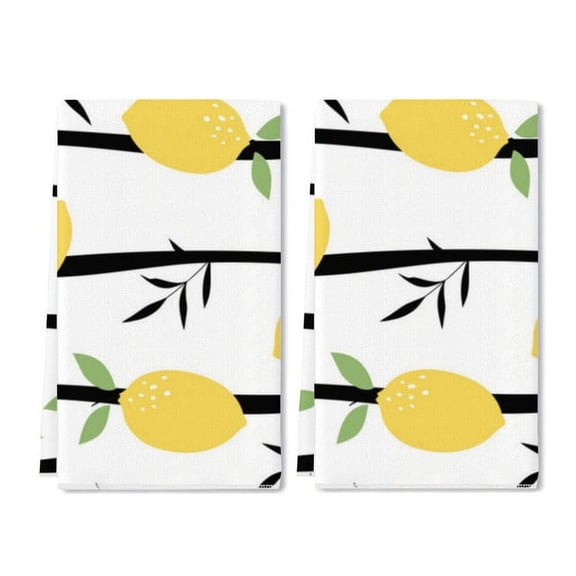Eveokoki 2 Pcs Kitchen Towels Lemon Lime With Leaves Kitchen Dish Towels Kitchen Dish Cloths Fast Drying Kitchen Rug Kitchen Decor for Home Cleaning Cooking Baking, 16 x 24 Inch