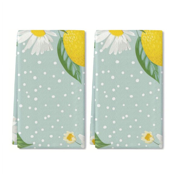 Eveokoki 2 Pcs Kitchen Towels Lemons Kitchen Dish Towels Kitchen Dish Cloths Fast Drying Kitchen Rug Kitchen Decor for Home Cleaning Cooking Baking, 16 x 24 Inch