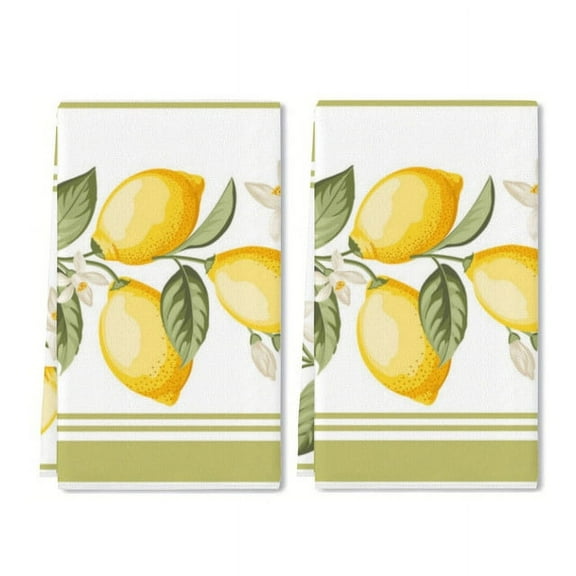 Eveokoki 2 Pcs Kitchen Towels Lemons Kitchen Dish Towels Kitchen Dish Cloths Fast Drying Kitchen Rug Kitchen Decor for Home Cleaning Cooking Baking, 16 x 24 Inch