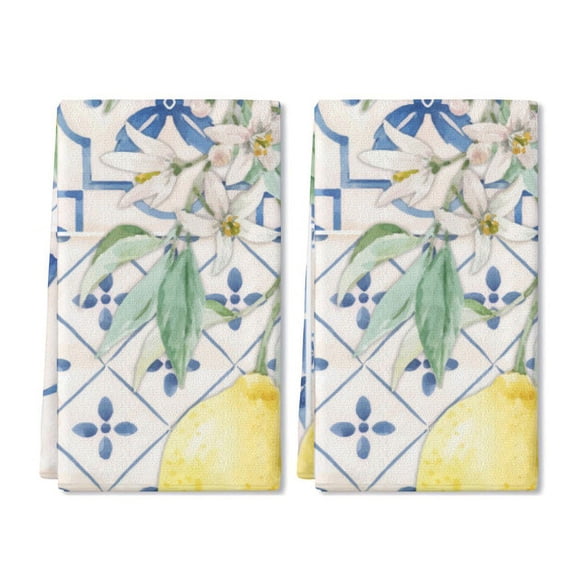 Eveokoki 2 Pcs Kitchen Towels Lemons Kitchen Dish Towels Kitchen Dish Cloths Fast Drying Kitchen Rug Kitchen Decor for Home Cleaning Cooking Baking, 16 x 24 Inch
