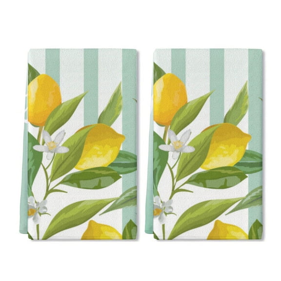 Eveokoki 2 Pcs Kitchen Towels Lemons Kitchen Dish Towels Kitchen Dish Cloths Fast Drying Kitchen Rug Kitchen Decor for Home Cleaning Cooking Baking, 16 x 24 Inch