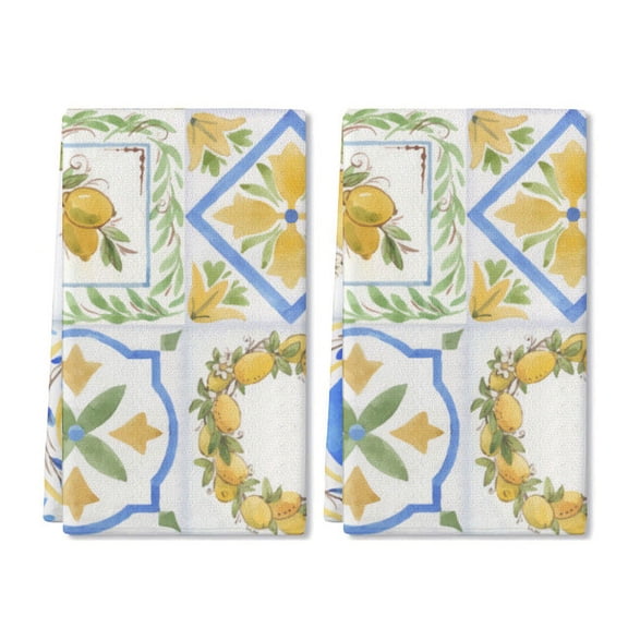 Eveokoki 2 Pcs Kitchen Towels Lemons Kitchen Dish Towels Kitchen Dish Cloths Fast Drying Kitchen Rug Kitchen Decor for Home Cleaning Cooking Baking, 16 x 24 Inch