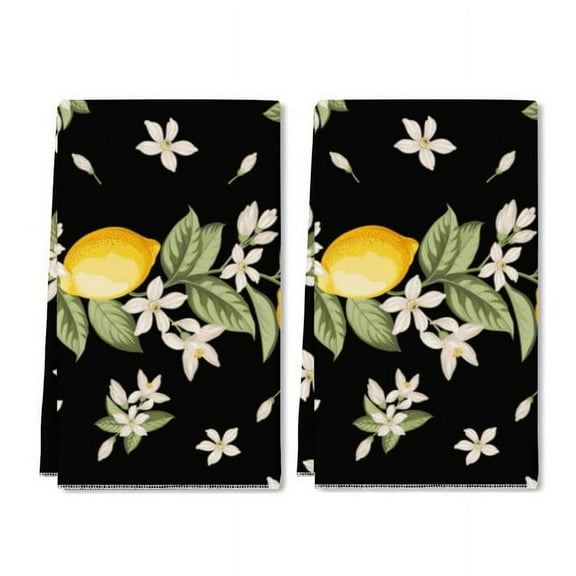 Eveokoki 2 Pcs Kitchen Towels Lemons Kitchen Dish Towels Kitchen Dish Cloths Fast Drying Kitchen Rug Kitchen Decor for Home Cleaning Cooking Baking, 16 x 24 Inch