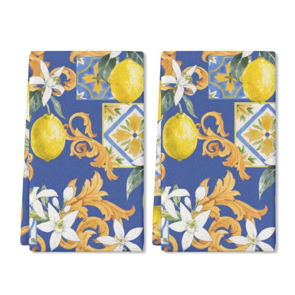Eveokoki 2 Pcs Kitchen Towels Lemons Kitchen Dish Towels Kitchen Dish Cloths Fast Drying Kitchen Rug Kitchen Decor for Home Cleaning Cooking Baking, 16 x 24 Inch