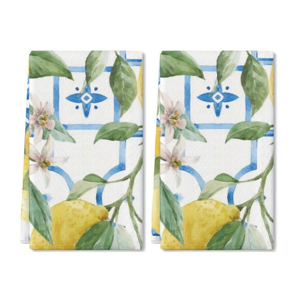 Eveokoki 2 Pcs Kitchen Towels Lemons Kitchen Dish Towels Kitchen Dish Cloths Fast Drying Kitchen Rug Kitchen Decor for Home Cleaning Cooking Baking, 16 x 24 Inch