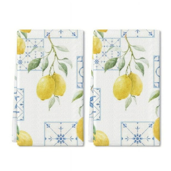 Eveokoki 2 Pcs Kitchen Towels Lemons Kitchen Dish Towels Kitchen Dish Cloths Fast Drying Kitchen Rug Kitchen Decor for Home Cleaning Cooking Baking, 16 x 24 Inch